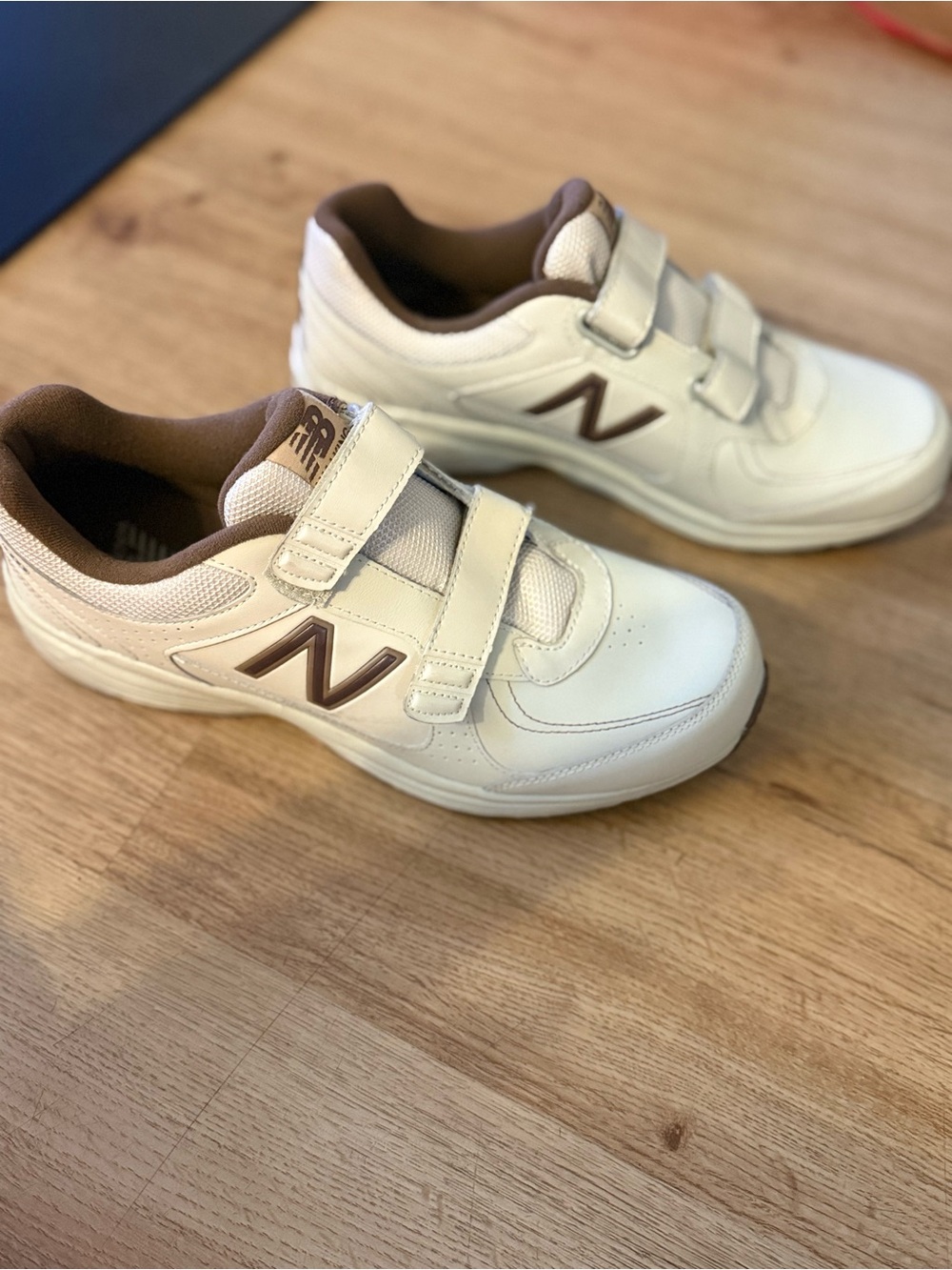 New Balance Cream and Brown Velcro Athletic Sneakers